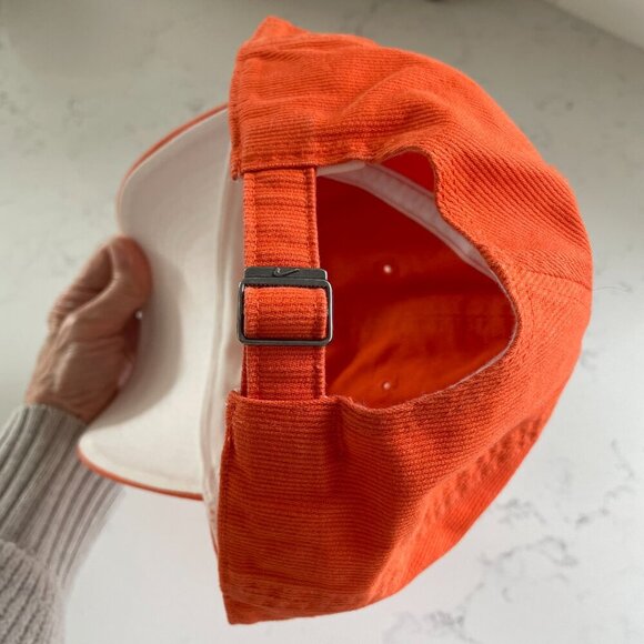 Nike Casual Sporty Corduroy Ball Cap Adjustable Size Orange & White Sz OS - Picture 5 of 7